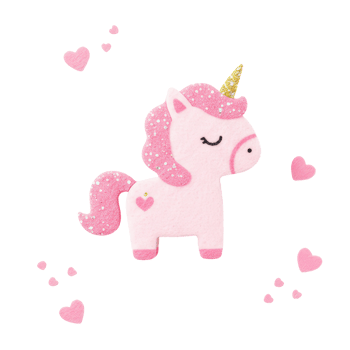 Cute Pink Unicorn with Glitter and Hearts Clipart png