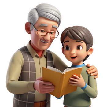 elegant rustic Young Boy Learning From Grandfather Isolated detailed png