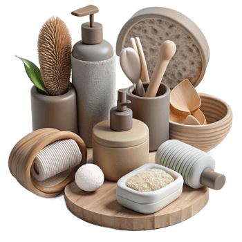 magnificent creative Zero Waste Bathroom Essentials Top View Transparent Background high resolution png