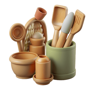 stunning traditional Zero Waste Kitchen Tools Bamboo Material Isolated professional png