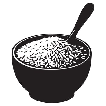 Bowl of Rice Silhouette With Spoon Asian Food Concept vector