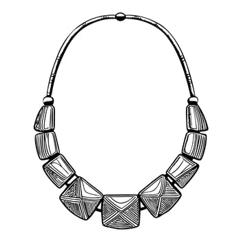 Handcrafted geometric necklace with unique bead patterns in black and white illustration vector