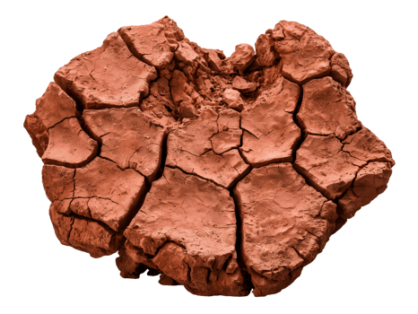 Close-up of cracked, dried red clay png