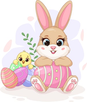 Easter Bunny and Chick. With Easter Eggs vector