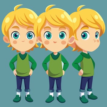 Curious Young Boy with Flowing Brunette Hair and Captivating Green Eyes vector