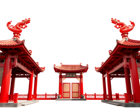Chinese gate and chinese temple on transparent background png