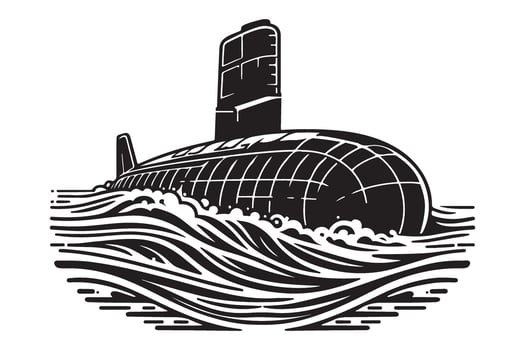 Detailed Submarine Silhouette Illustration Navigating Ocean Waters vector