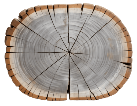 Cross section of tree trunk with annual rings, isolated on transparent background png