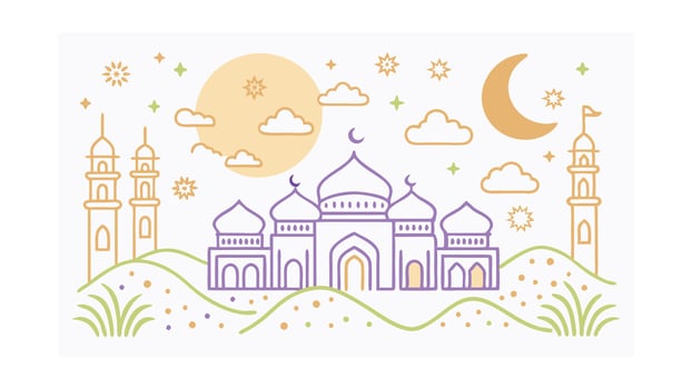 Serene Night Mosque Landscape Moonlit Islamic Architecture vector