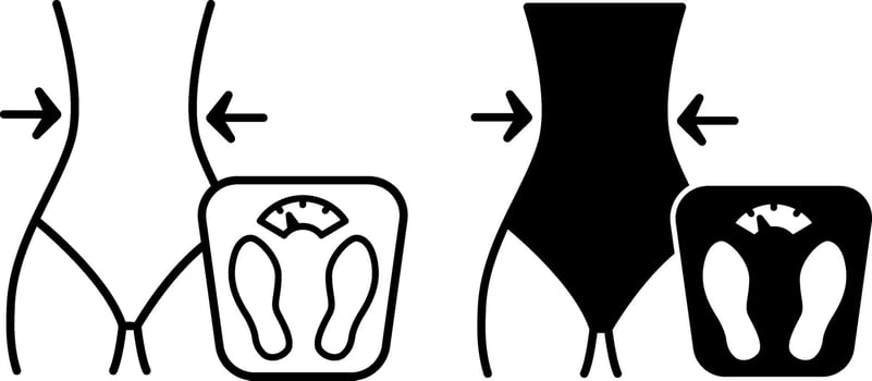 Slim Icons. Black and White Illustration. Slim Body and Bathroom Scale. Healthy Lifestyle, Healthy Eating and Fitness. Weight Loss Concept vector