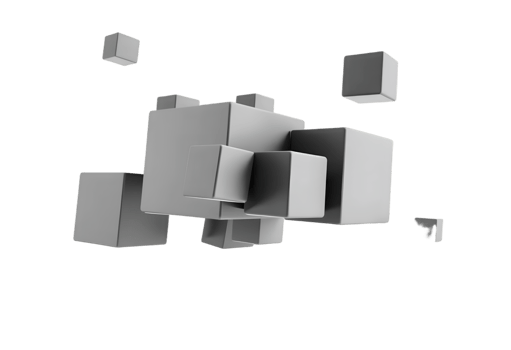 3d rendering of black cubes falling isolated on a white background png