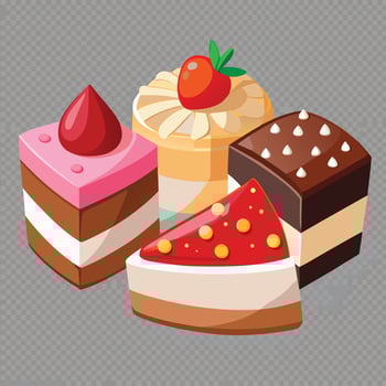 Three Delightful Cake Slices with Vanilla and Strawberry Funfetti vector