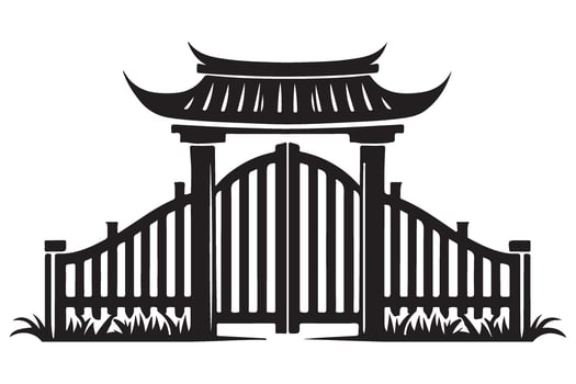 Asian Style Gate Silhouette Illustration Cultural Architecture Design vector