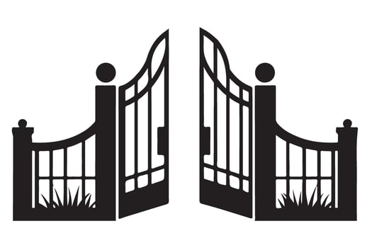 Open Iron Gates Silhouette Welcoming Entrance Illustration Design Elements vector