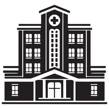 Large Hospital Facade Silhouette Illustration For Medical Concepts vector