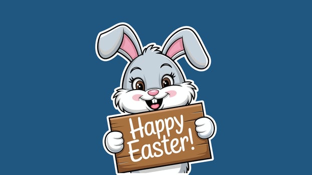 Cute cartoon Easter bunny holding a sign that says vector