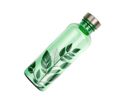 Green cosmetic bottle with a green leaf on a transparent background png