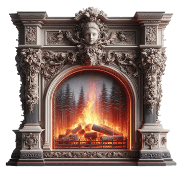 Ornate Vintage Fireplace with Warm Glow png