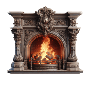 Ornate Fireplace with Gothic Details png
