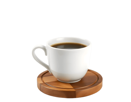Cup of coffee on wooden stand isolated on transparent background png