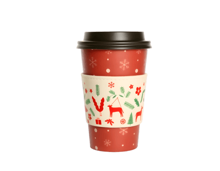 Coffee paper cup with christmas pattern isolated on transparent background png