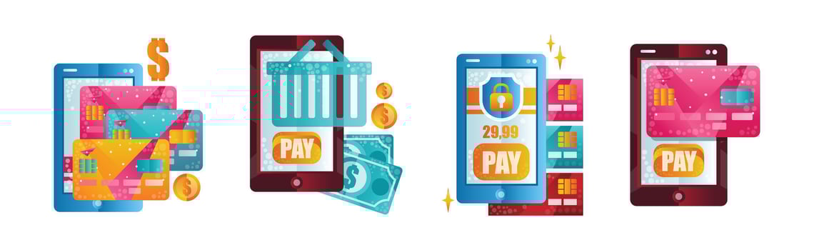 Mobile Online Payment and Money Transaction Flat Icon Set vector