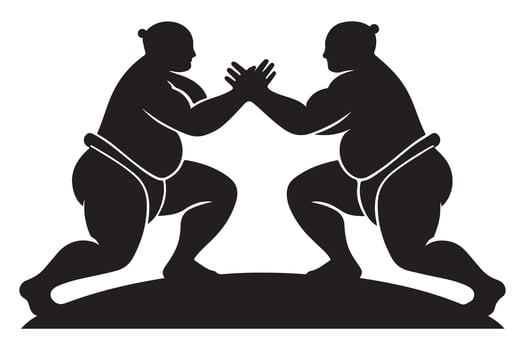 Sumo Wrestlers Facing Each Other in Silhouette Illustration vector
