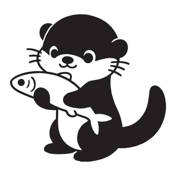 Adorable Otter Clipart with Fish Illustration for Kids vector