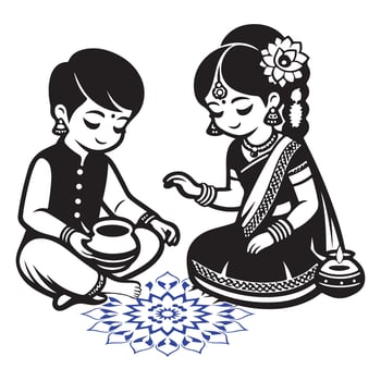 Cultural Indian Wedding Ritual Illustration Featuring Bride And Groom vector