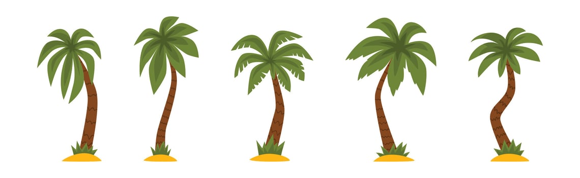 Palm Tree with Brown Trunk and Green Top Set vector