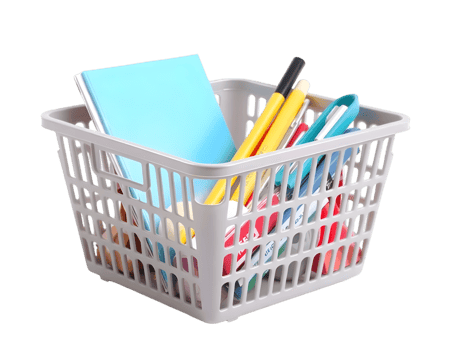 Shopping basket with stationery isolated on transparent background png