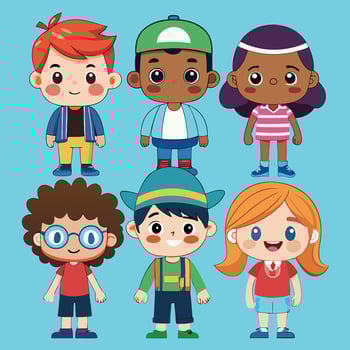 Vibrant and Inclusive Collection of Cartoon Kids Characters in Various Styles vector