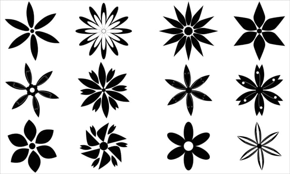 Flowers icons silhouettes vector
