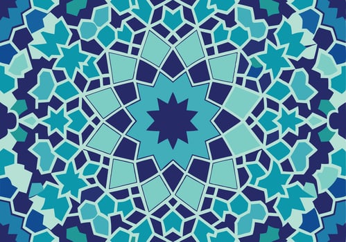 Abstract Geometric Mosaic Pattern Teal, Blue, Star Shapes vector
