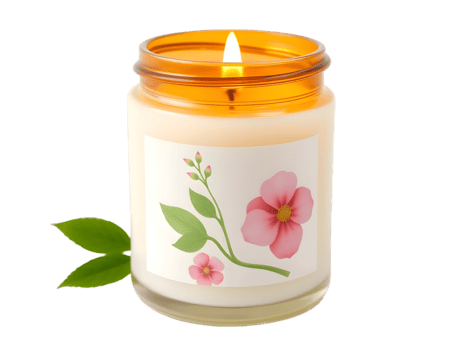 Candle in glass jar with flowers png