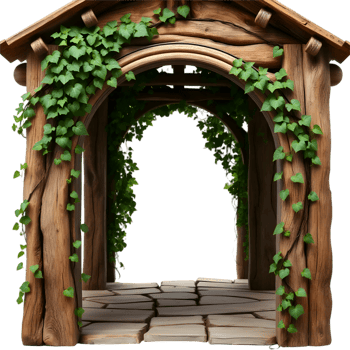 Wooden arch with ivy on a transparent background png