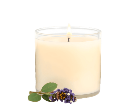 Burning wax candle with flowers, isolated on transparent background png