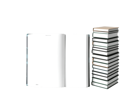 Stack of books with blank paper sheet isolated on transparent background png