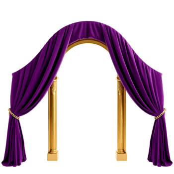 Realistic golden arch with purple curtains isolated on transparent background png
