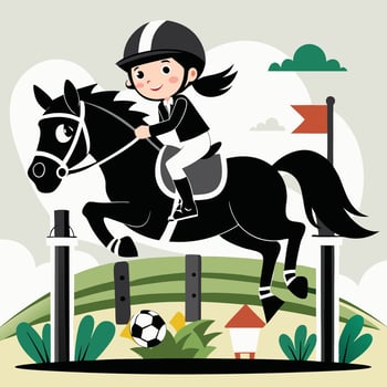 Young Equestrian Little Kid Jockey Jumps on a Pony Horse vector