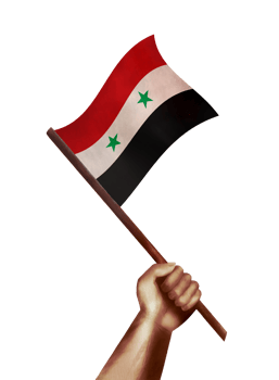 Hand waving Syria flag.Syrian national flag with vintage effect png