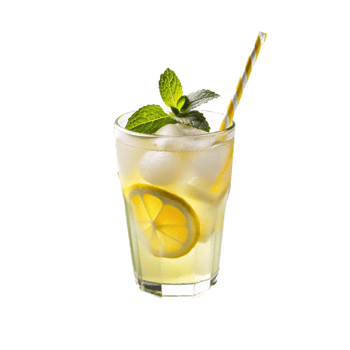 glass of lemon juice with ice and straw is isolated on transparent background png
