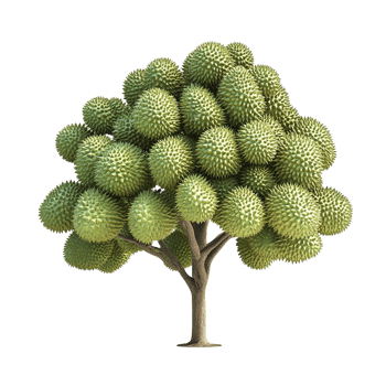 An unusual tree laden with spiky green spherical fruit png