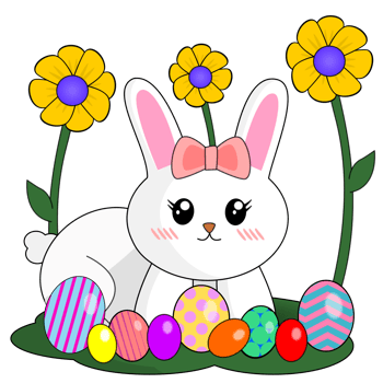 easter white bunny with easter eggs png