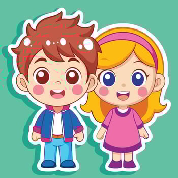 Set of Adorable Cartoon Stickers Featuring Cute Boy and Girl Characters vector