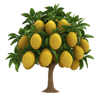 A fruit bearing tree showing a bountiful yield of yellow fruits png