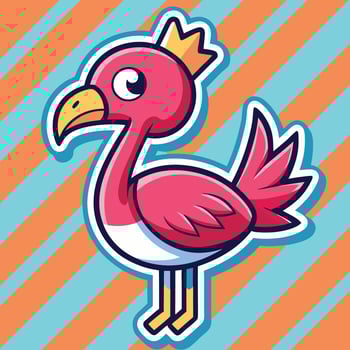 Majestic Flamingo Adorned with a Crown on a Striped Background vector