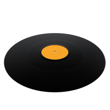 Black vinyl record with yellow label isolated on transparent png