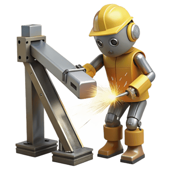 beautiful modern A robotic construction worker welding a metal beam, sparks flying, lit by the glow of the welding torch, in a gritty, industrial style professional png
