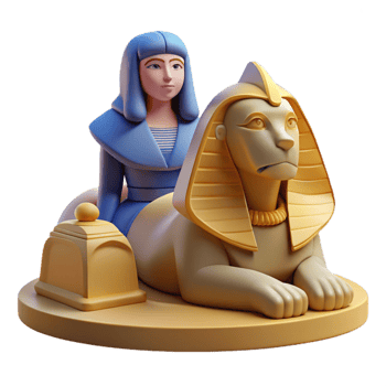 wonderful modern A mysterious sphinx with the body of a lion and the head of a woman, guarding a hidden tomb, in a desert oasis. Egyptian mythology style, harsh lighting authentic png